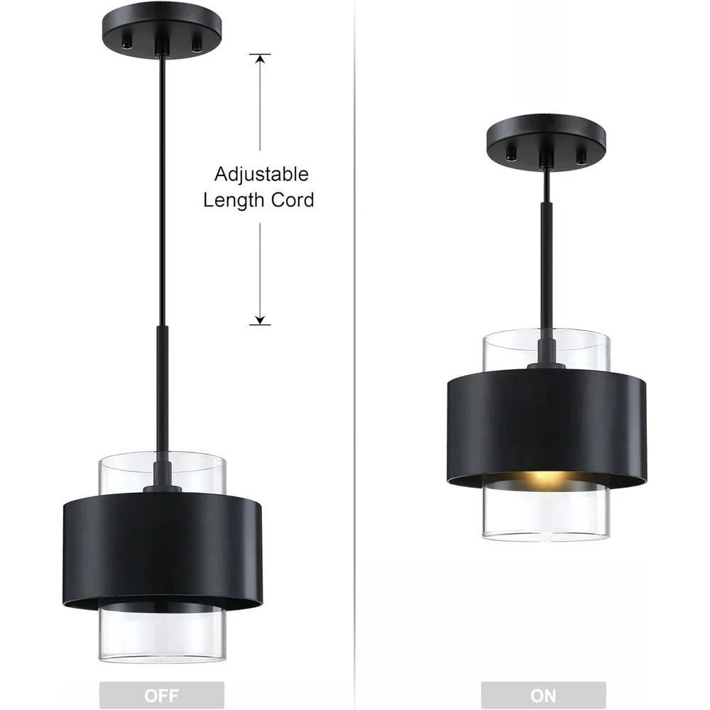 3 Pack 1 Light Hanging Kitchen Island Modern Industrial Farmhouse Glass and Blac
